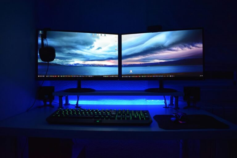 Gaming setup with two monitors optimized for 120Hz, showcasing smooth gameplay performance and enhanced visuals on a gaming PC